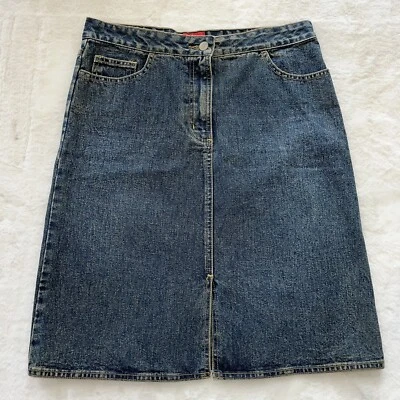 VTG Esprit Denim Skirt Knee Length Sz 7/8 Med Wash Y2K 100% Cotton Front Slit - Image 1 of 4