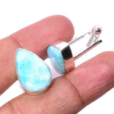 Gemelos de plata de ley 925 con piedras preciosas Larimar regalo especial para papá Foto 1 de 4