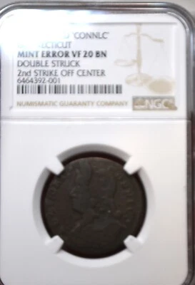 Raro en Raro 1788 COBRE Connecticut Cobre, - Doble Golpeado y Descentrado CONNLC Foto 1 de 3