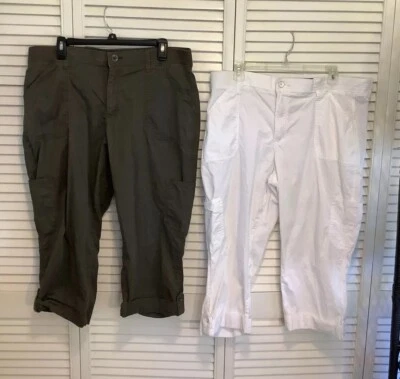 Lee Relaxed Fit Mid Rise Cropped Cargo Pants Womens Size 16 M Brown White - 2 - Image 1 of 4