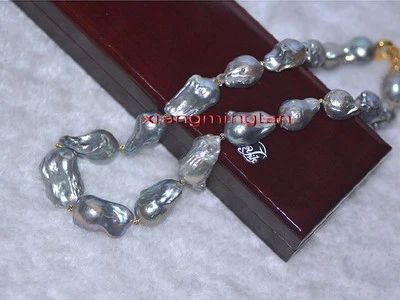 big AAAAA REAL NATURAL 17" 30mm south sea baroque silver gray pearl necklace Foto 1 de 4