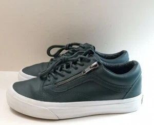 Vans Off The Wall Green Zipper Leather Women's Sneakers Size 7.5 - Picture 1 of 12