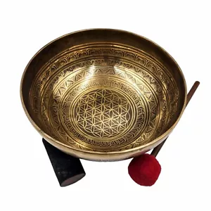 Flower of life carved singing bowl-10 inches Dimeter Tibetan singing bowl - Picture 1 of 3