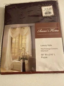 Anna’s Home Luxury Voile Purple Curtain Scarf 59” W X 84” L NEW - Picture 1 of 8
