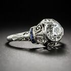 Art Deco Round Lab Created Diamond & Sapphire 14K White Gold Filled Wedding Ring
