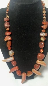 Carnelian Agate Stone Crystal Statement Choker Necklace Vintage 1980's Jewelry - Picture 1 of 9