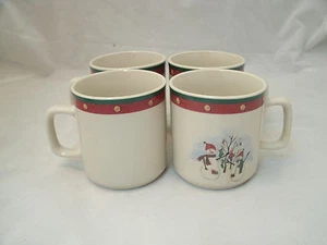 Royal Seasons RN2 SNOWMAN Set of 4-10oz Coffee Tea Cocoa Mug Christmas Red Rim 1 - Picture 1 of 5