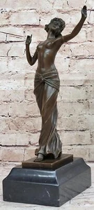 Graceful Bronze Dancing Nude Woman Elegant Art Nouveau Sculpture on Marble Base - Picture 1 of 10