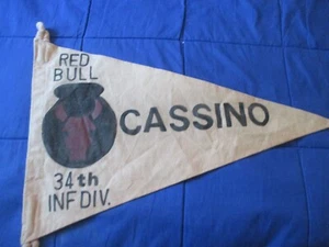 WWII US ARMY 34 TH INFANTRY DIVISION RED BULL CASSINO BAR/BARRACKS WALL FLAG - Picture 1 of 2