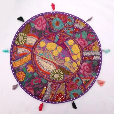 22" Pillow Cover Throw/Tapestry/Bean Bag Large With Bohemian Patchwork Violet - Image 1 of 3
