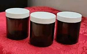 Juego de 3 frascos de vidrio ámbar marrón vacíos 4 oz almacenamiento ungüento loción pastillas modernas 2,75" - Imagen 1 de 5