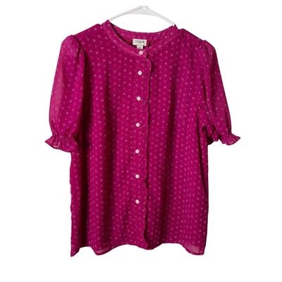 Blusa Camisa Top J Crew Para Mujer Pequeña Rosa Floral Manga Volantes Con Botones Foto 1 de 4
