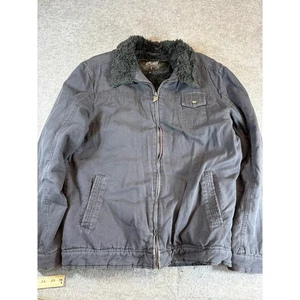 Fox Rider's Company Workwear Jacket Mens Large Black Faux Fur Collar Full Zip - Picture 1 of 6