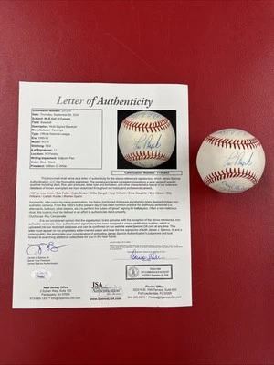 Hall of Famers Multi Signed ONL Baseball 11 sigs JSA LOA Brock,Stargell,Catfish - Image 1 of 4