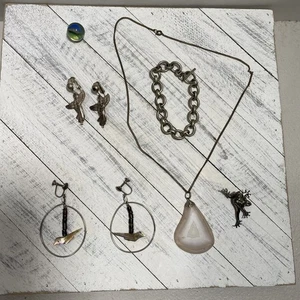 Divertenti lotto gioielli vintage: argento sterling e tono argento: 5 pezzi e un marmo - Foto 1 di 10