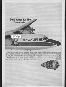 BALAIR SWITZERLAND FOKKER F-27 PROP-JET WITH ROLLS ROYCE DART ENGINES 1965 AD - Bild 1 von 1