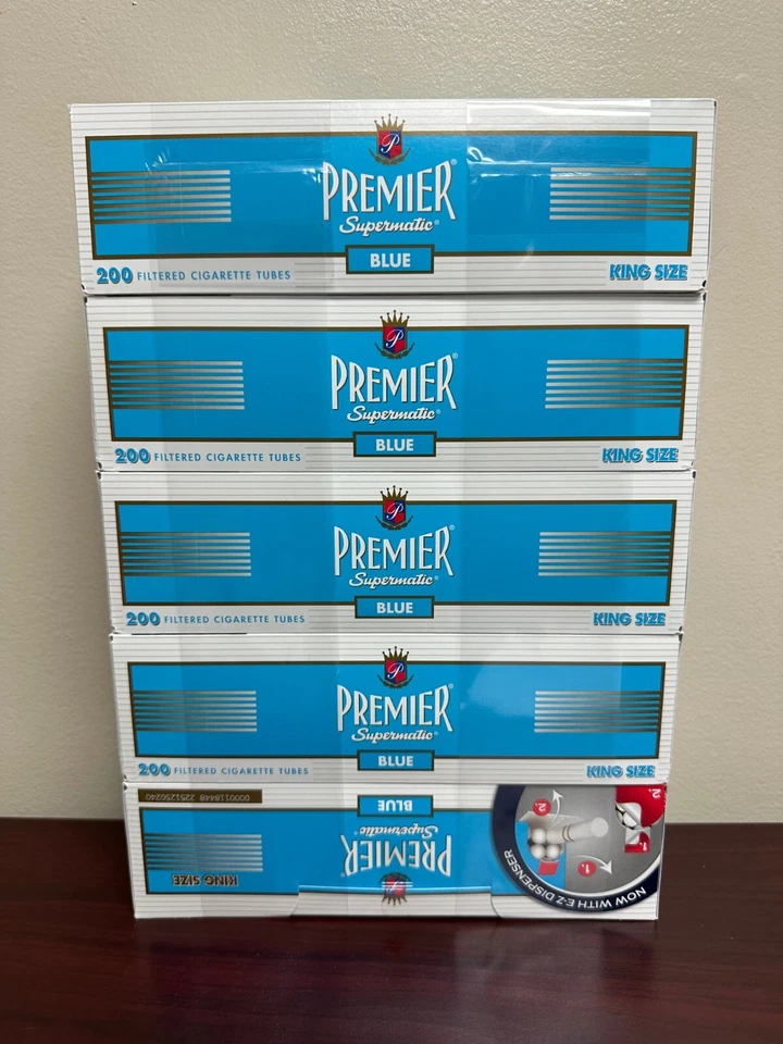 Premier Supermatic Luz Azul King Size -5 Paquetes Tubos de Cigarrillos ~ Se envía en Caja Foto 1 de 1
