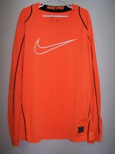 NIKE PRO Dri-Fit Blaze Orange & Black Fitted Long Sleeve Shirt - Youth L (14-16) - Picture 1 of 2