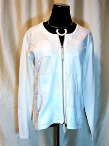 Piece of Blue Danish Design L Ivory Cotton Zip Cardigan Sweater "Bumper Jacket" - Picture 1 of 4