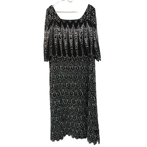 VTG Jennifer Jane Beaded Black Dress Sz 16/18 Custom Wedding Flapper 7214 - Picture 1 of 14