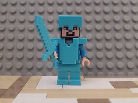 LEGO Steve Minifigure w/ Armor - 21117 21124 21112 Minecraft Ender Dragon