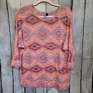 New Directions Weekend Top Coral Pink 3/4 Sleeve Scoop Neck Top - Picture 1 of 9