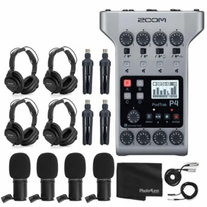 Zoom PodTrak P4 Portable Multitrack Podcast Recorder + 4x Zoom M-1 Mic + More - Picture 1 of 8