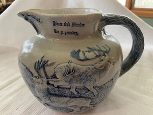 Large Blue & Grey Whites Utica Hunt Scene Pitcher Stoneware New York - Picture 1 of 7