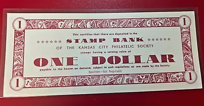 STAMP BANK OF THE KANSAS CITY ONE DOLLAR DEPOSIT NOTE - Image 1 of 2