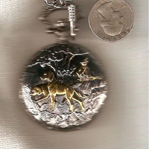 Irish Setter or English Setter Hunter Pocket Watch with Goldtone Needs battery - Picture 1 of 6