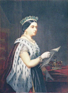 QUEEN VICTORIA of ENGLAND (with his signature)- Engraving 19th watercolored - Picture 1 of 2