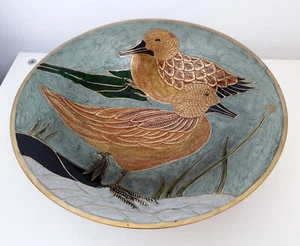 Vintage Metall Schale Teller Tablett Platte Emaille Vögel Design Dekoplatten - Bild 1 von 10