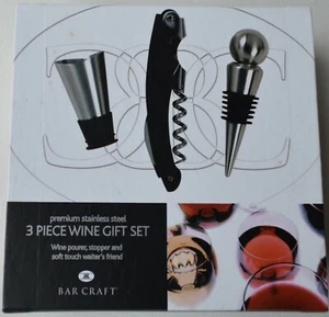 KITCHEN CRAFT BAR CRAFT 3 PIECE WINE GIFT SET (POURER, STOPPER, WAITER'S FRIEND) - Picture 1 of 3