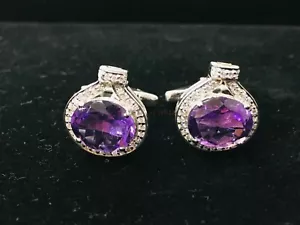 Natural Amethyst Gemstone with 925 Sterling Silver Cufflink #1764 - Picture 1 of 6