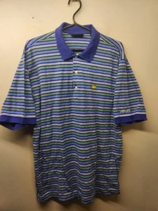 Vintage Masters Collection Polo Golf Shirt Mens L Blue Green White Striped - Bild 1 von 11
