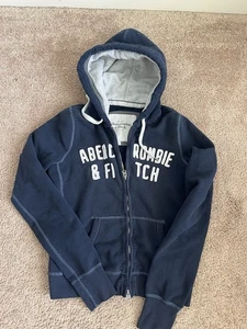 Abercrombie Fitch Womens Full Zip Hoodie Jacket Sweater Y2K Blue Sz Medium - Picture 1 of 4