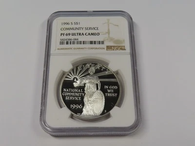 1996 S NGC PF 69 ULTRA CAMEO US MINT COMMUNITY SERVICE SILVER DOLLAR COIN $1 - Image 1 of 4