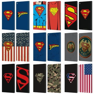 OFFICIAL SUPERMAN DC COMICS LOGOS LEATHER BOOK WALLET CASE COVER FOR AMAZON FIRE - Image 1 of 4