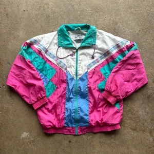 Vintage Casual Isle 80s Barbie Pink, Blue, And Green Windbreaker - Picture 1 of 5