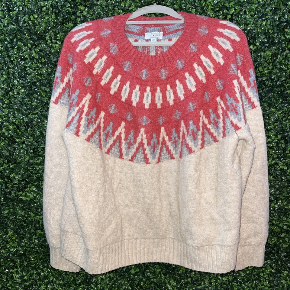 Suéter Lucky Brand Para Mujer Talla L Rosa Gris Crema Fair Isle Nordic LS Pullover  Foto 1 de 4