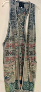 Biya Women’s Long Embroidered Knit Duster Vest Lots of Detail Beautiful!!!!!! - Picture 1 of 10