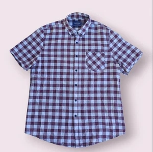 Topman Check Shirt Purple Mens Size Medium Cotton Short Sleeve Shirt - Picture 1 of 6