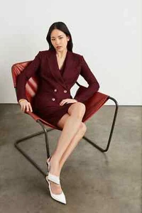 ST.JOHN Fall 19 2PCS V-Neck Midi Dress 4 Double Breasted Knit Blazer Burgundy - Picture 1 of 19