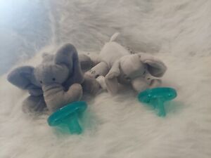 WUBBANUB - Gray Elephant Lot Of 2 Infant Baby Pacifier Soother/Binkey 0-6 Months