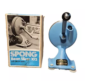 Vintage Spong Bean Slicer No 102 Made in England Blue Cast Iron w/Original Box - Picture 1 of 6