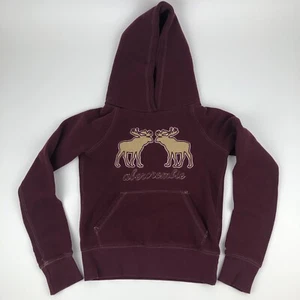 Abercrombie Girl Medium Sweater Red Hoodie Pullover White Stitching Moose - Picture 1 of 9