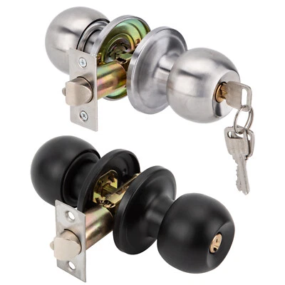 Round Door Knob with Lock Handle Lever Lockset Entry Privacy Passage Internal - Image 1 of 4