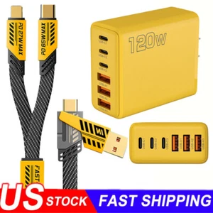 Caricabatteria da Parete 120W Veloce Tipo C, 4 in 1 65W Cavo Super Veloce per Cellulare iPad - Foto 1 di 28