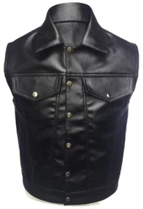 Mens Real Cow Leather Waistcoat Black Biker Style Fashion Vest Stylish Waistcoat - Picture 1 of 4