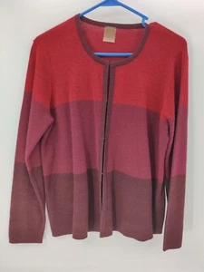 Anne Klein Women's Red/Burgundy Colorblock Wool Hook Button Cardigan Sweater L  - Picture 1 of 12